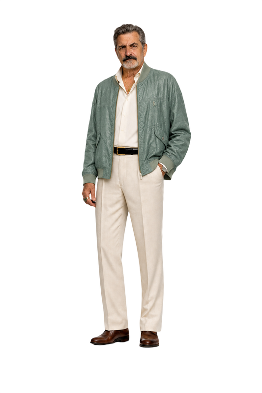 1980s YSL Sage Green Silk Blend Jacket - Model