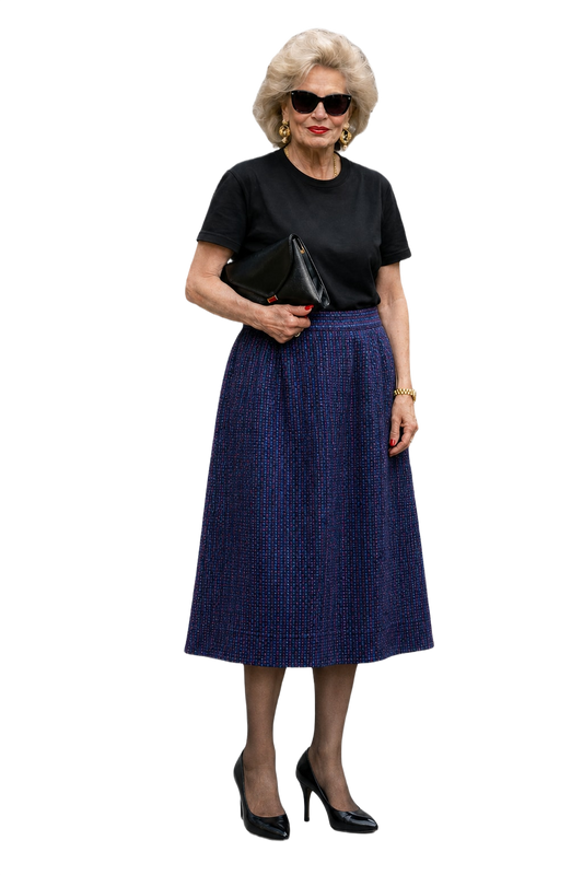 1980s Navy Blue Wool Skirt - Model