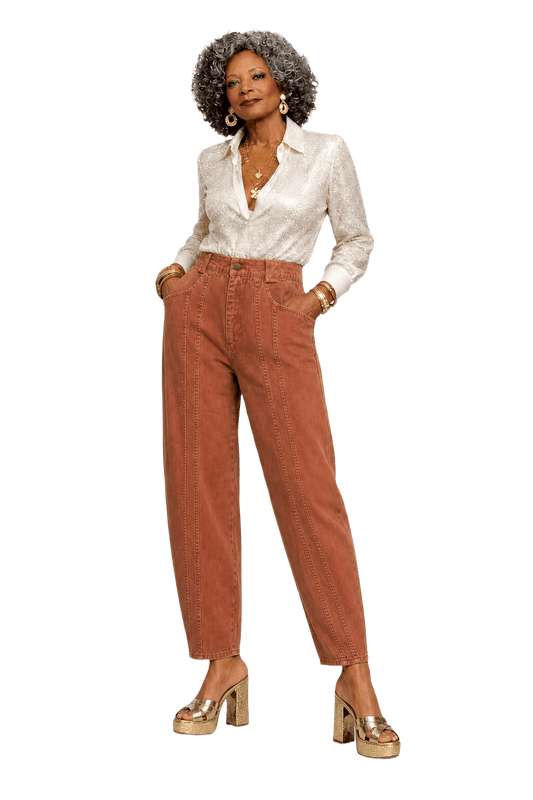 1980s Rust Orange Cotton Blend Pants - Model