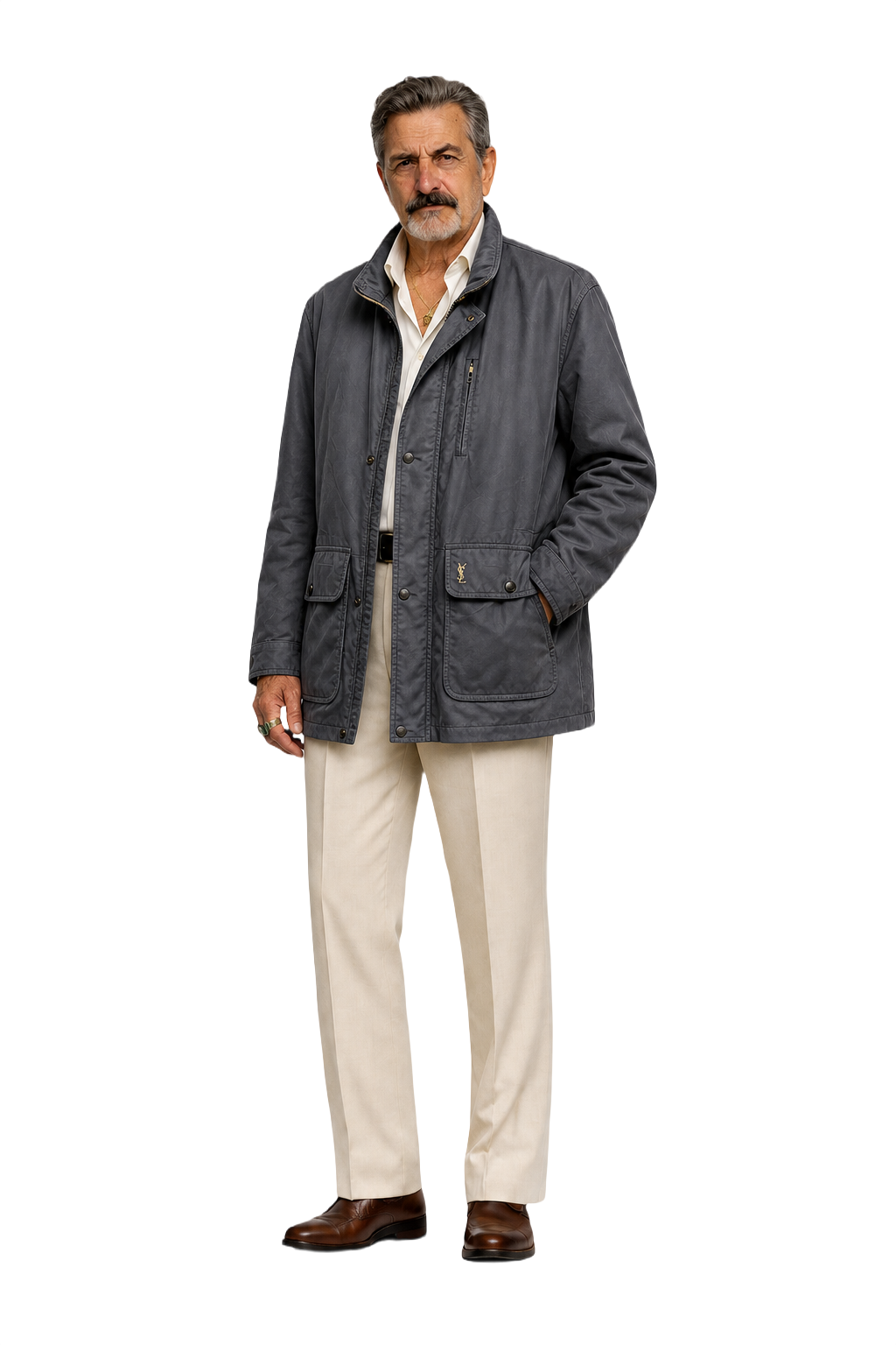 1980s Dark Navy Synthetic Blend Coat - Model