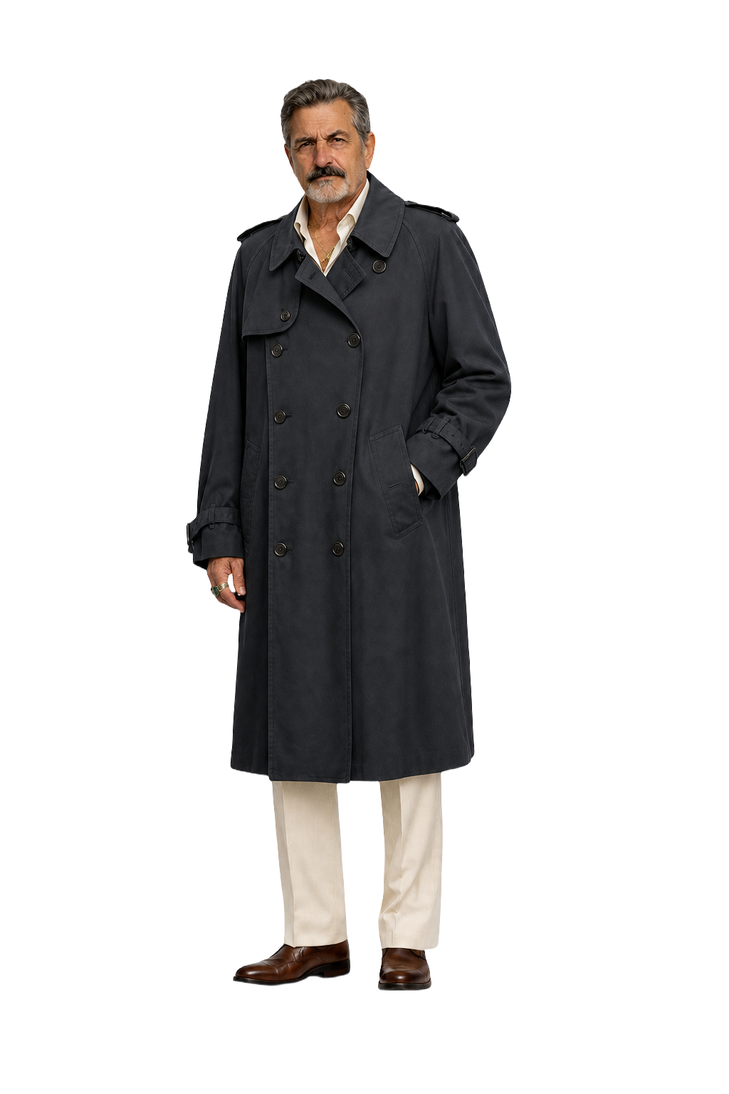 1980s Navy Blue Cotton Blend Trench Coat - Model