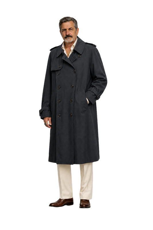 1980s Navy Blue Cotton Blend Trench Coat - Model