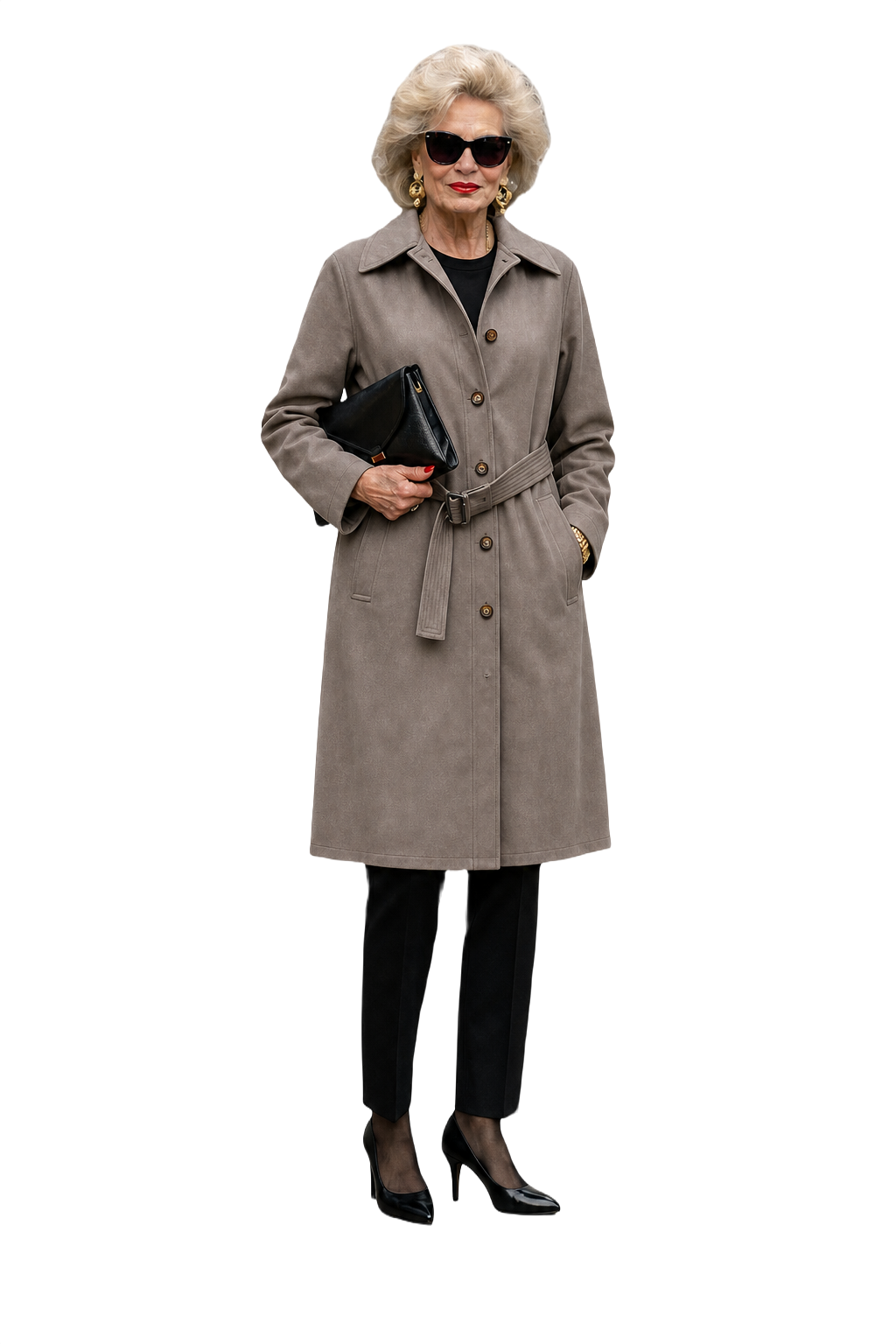 1980s Taupe Wool Blend Trench Coat - Model