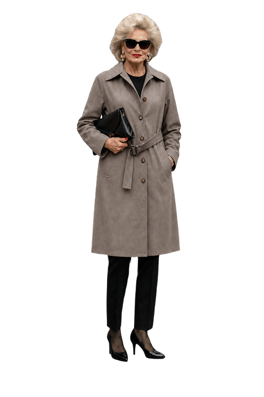 1980s Taupe Wool Blend Trench Coat - Model