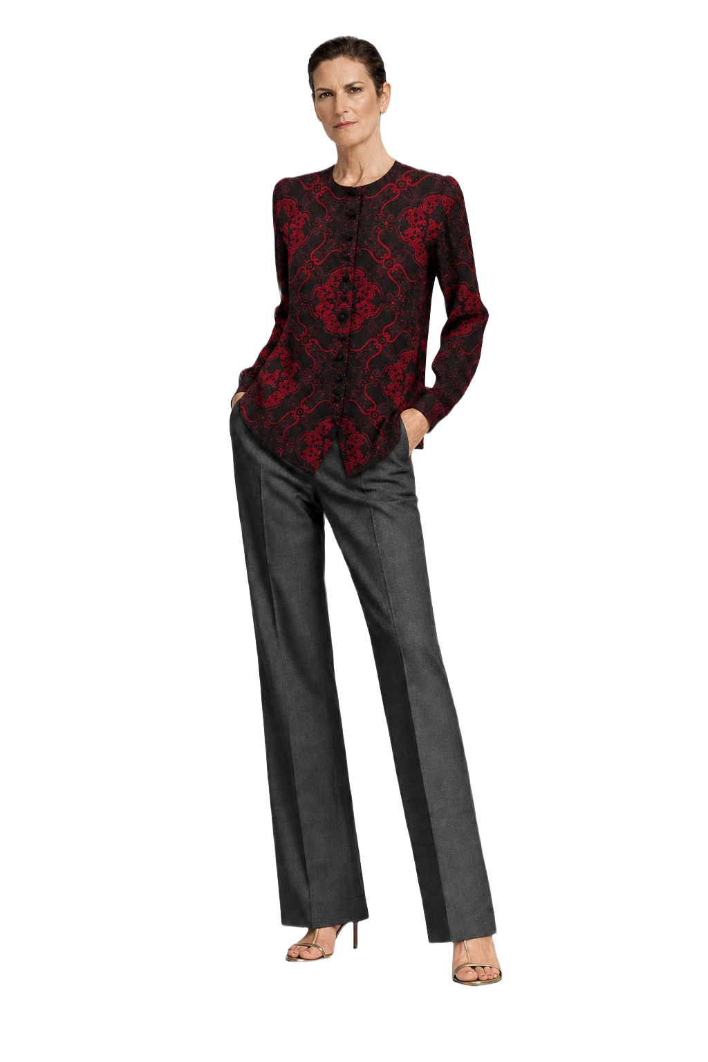 1990s Red Satin Blouse - Model