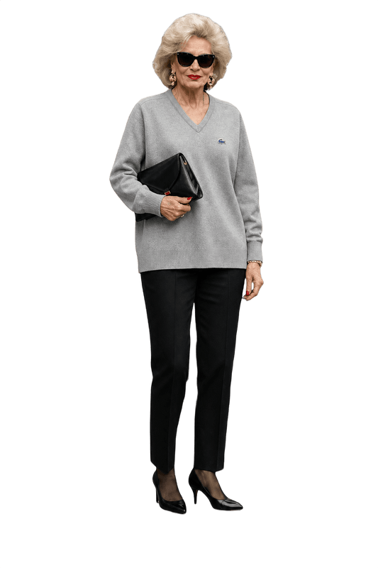 1990s Light Grey Wool Sweater - Model