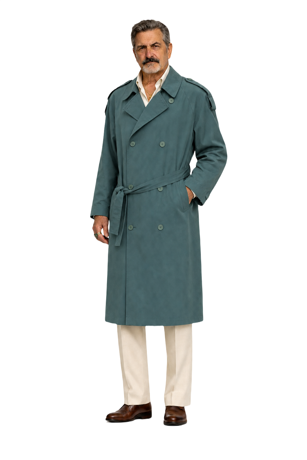 1980s Teal Cotton Blend Trench Coat - Model