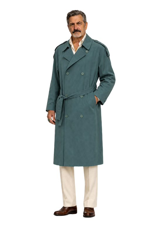 1980s Teal Cotton Blend Trench Coat - Model