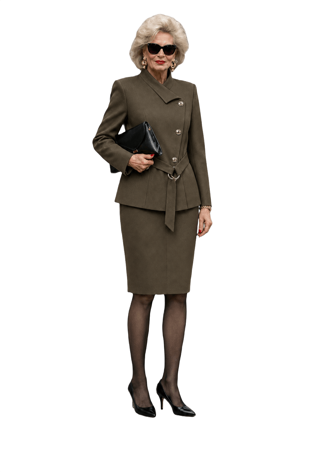 1980s Olive Green Wool Blend Blazer and Skirt Set - Model