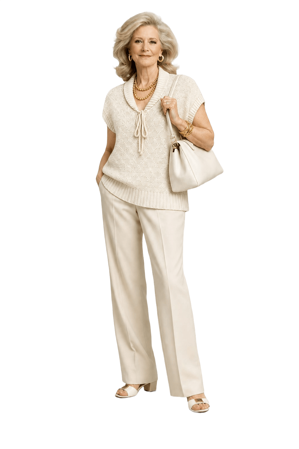 1970s Cream Knit Blouse - Model