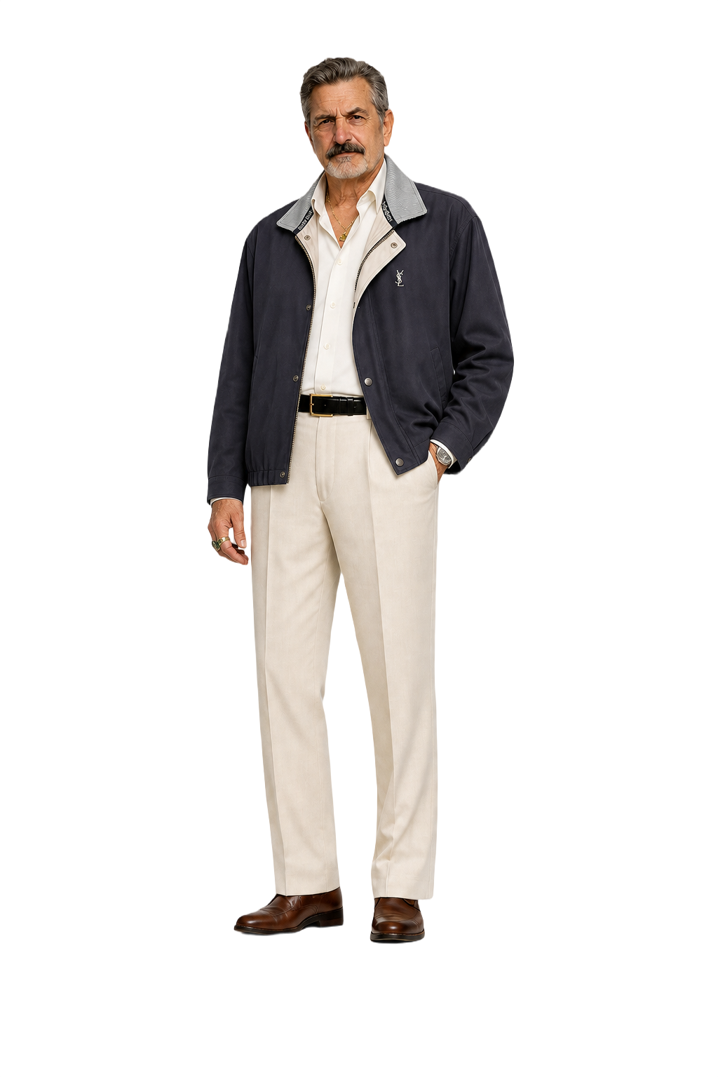 1980s Navy Blue Cotton Blend Jacket - Model