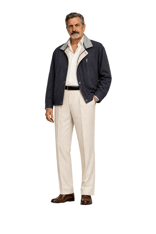1980s Navy Blue Cotton Blend Jacket - Model