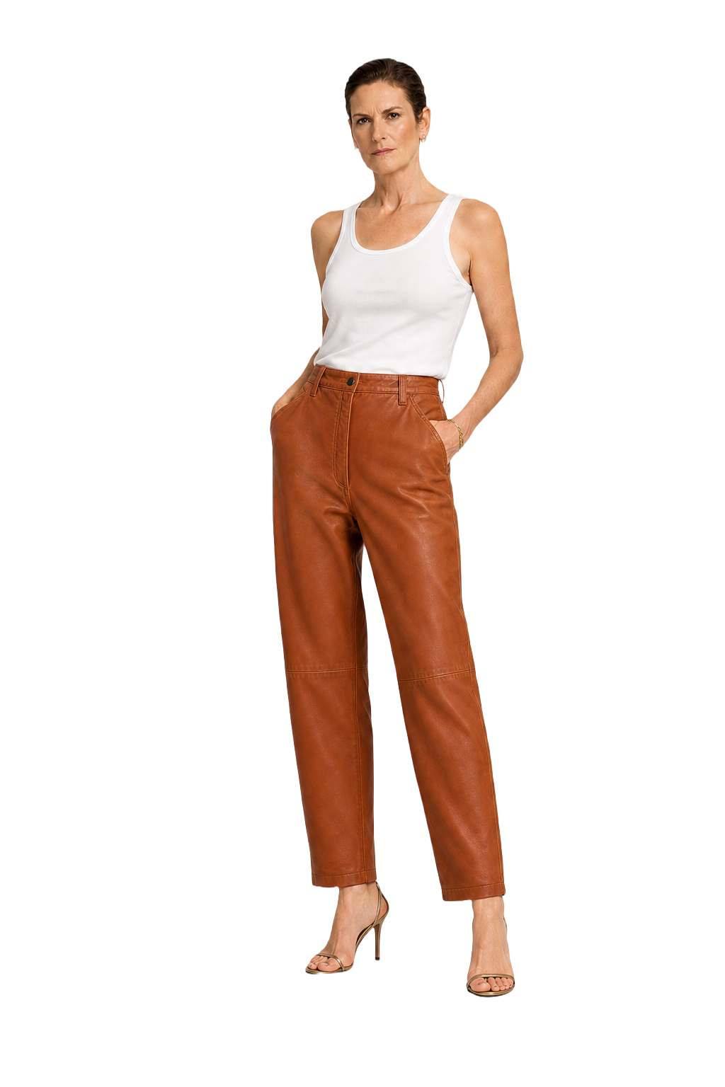 1990s Caramel Brown Cotton Pants - Model