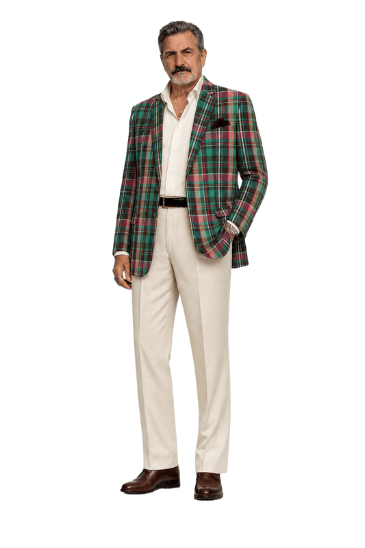 1980s Green Plaid Wool Blend Blazer - Model