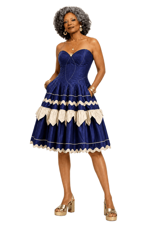1980s Royal Blue Taffeta Dress - Model