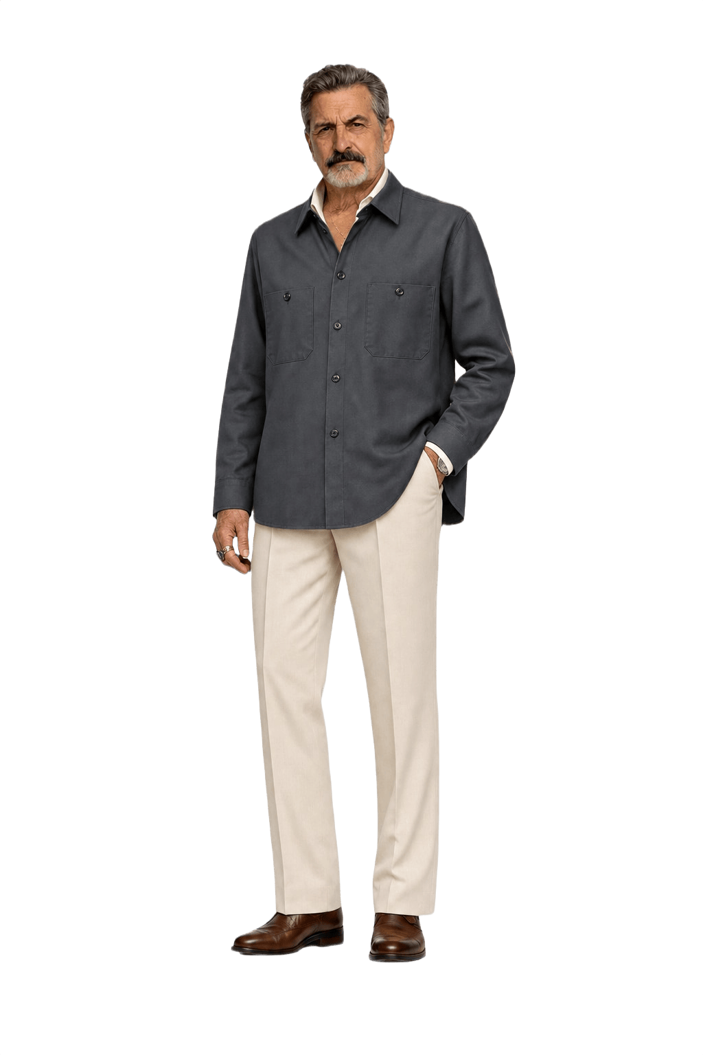 1980s Charcoal Grey Cotton Blend Shirt - Model