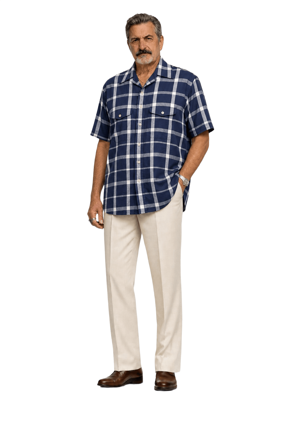 1980s Navy Blue Cotton Short-Sleeve Shirt - Model