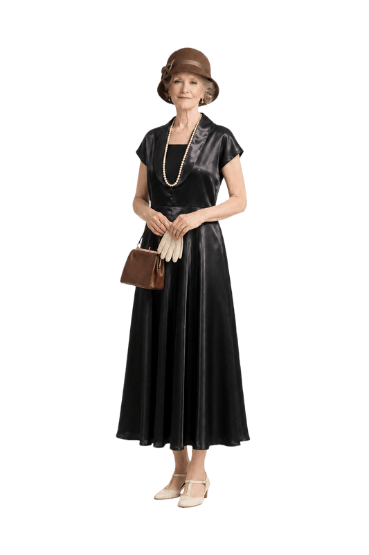 1930s Black Synthetic Blend Dress - Model