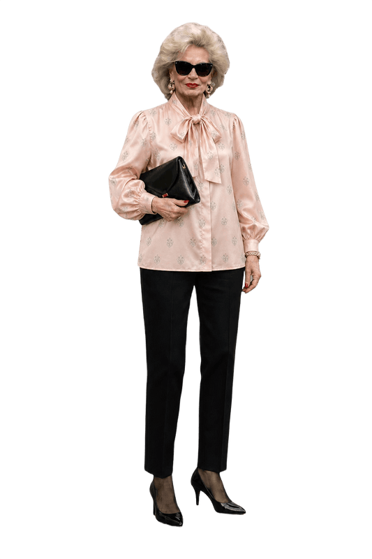 1980s Light Pink Synthetic Silk Blouse - Model