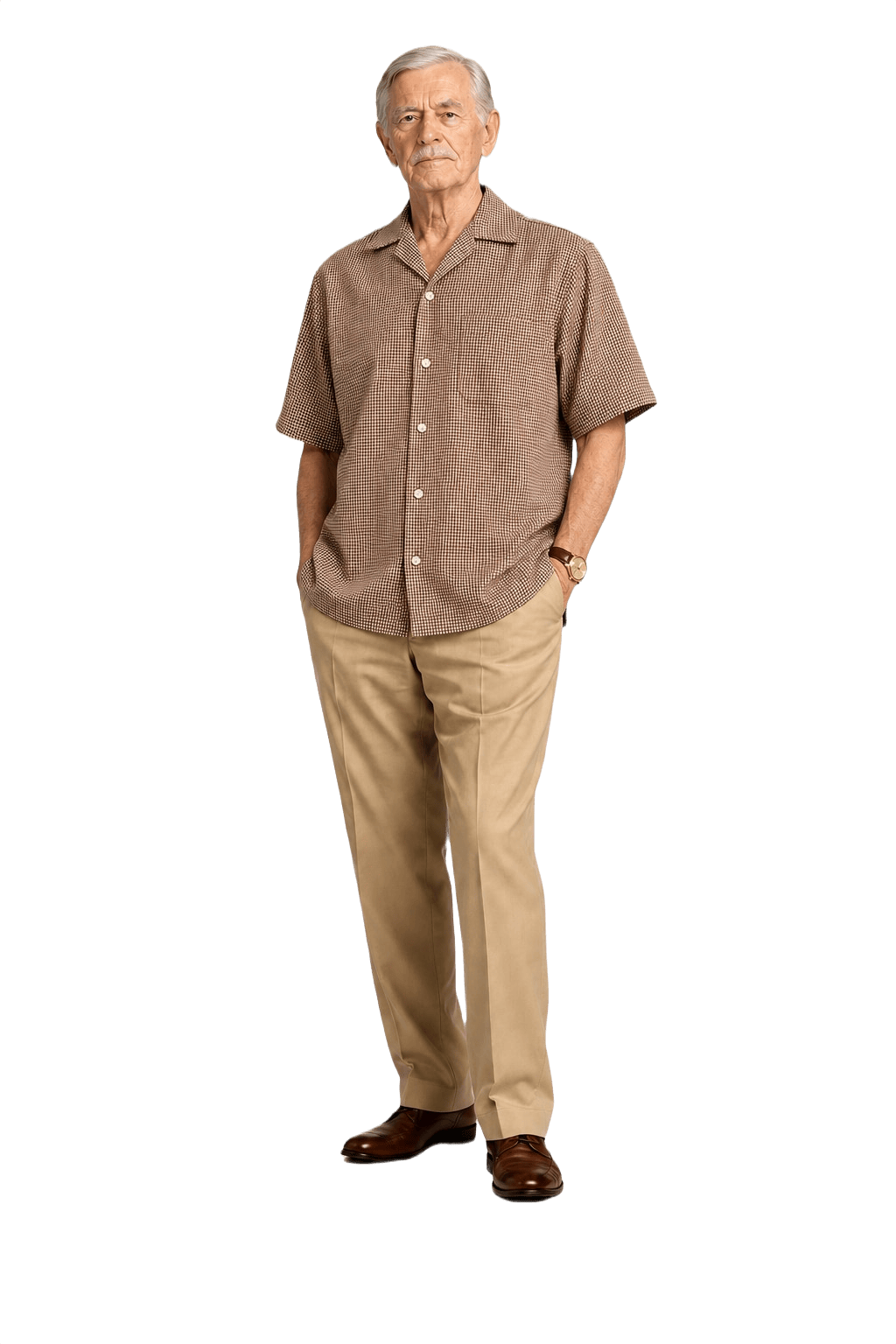 1960s Brown and White Cotton Camp Collar Shirt - Model
