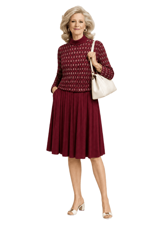 1970s Deep Red Synthetic Blend Dress - Model