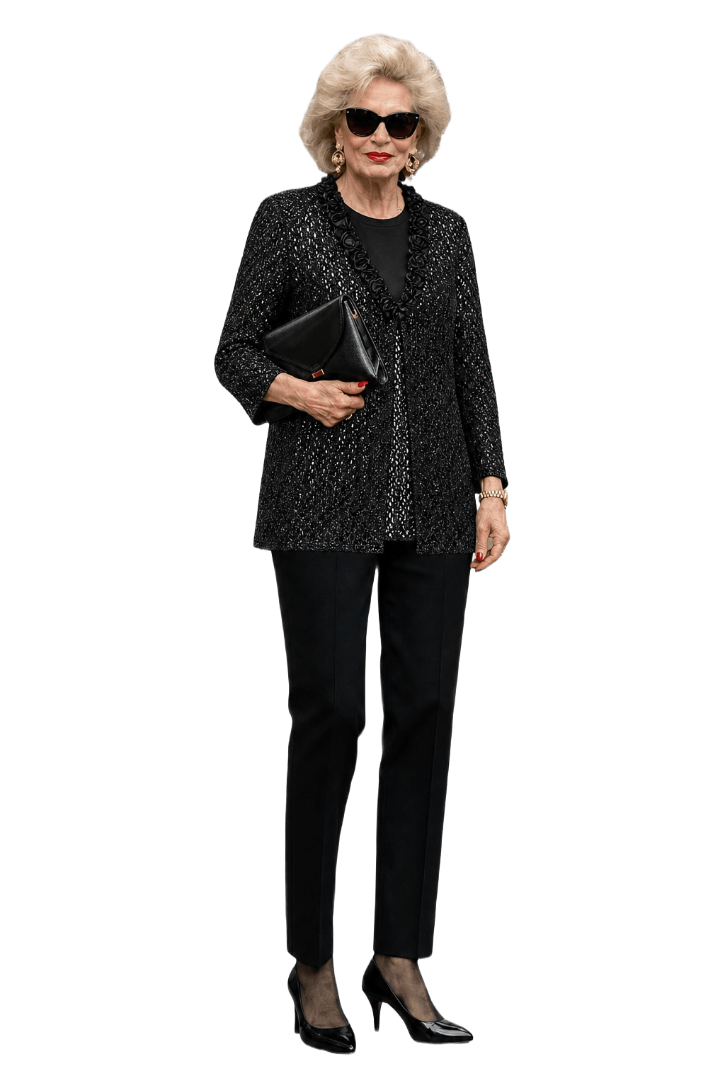 1980s Black Knit Cardigan - Model