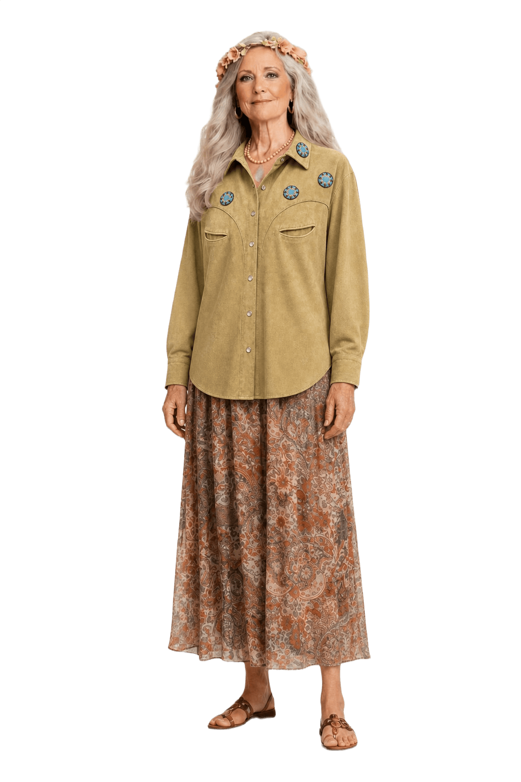 1970s Tan Suede Shirt - Model