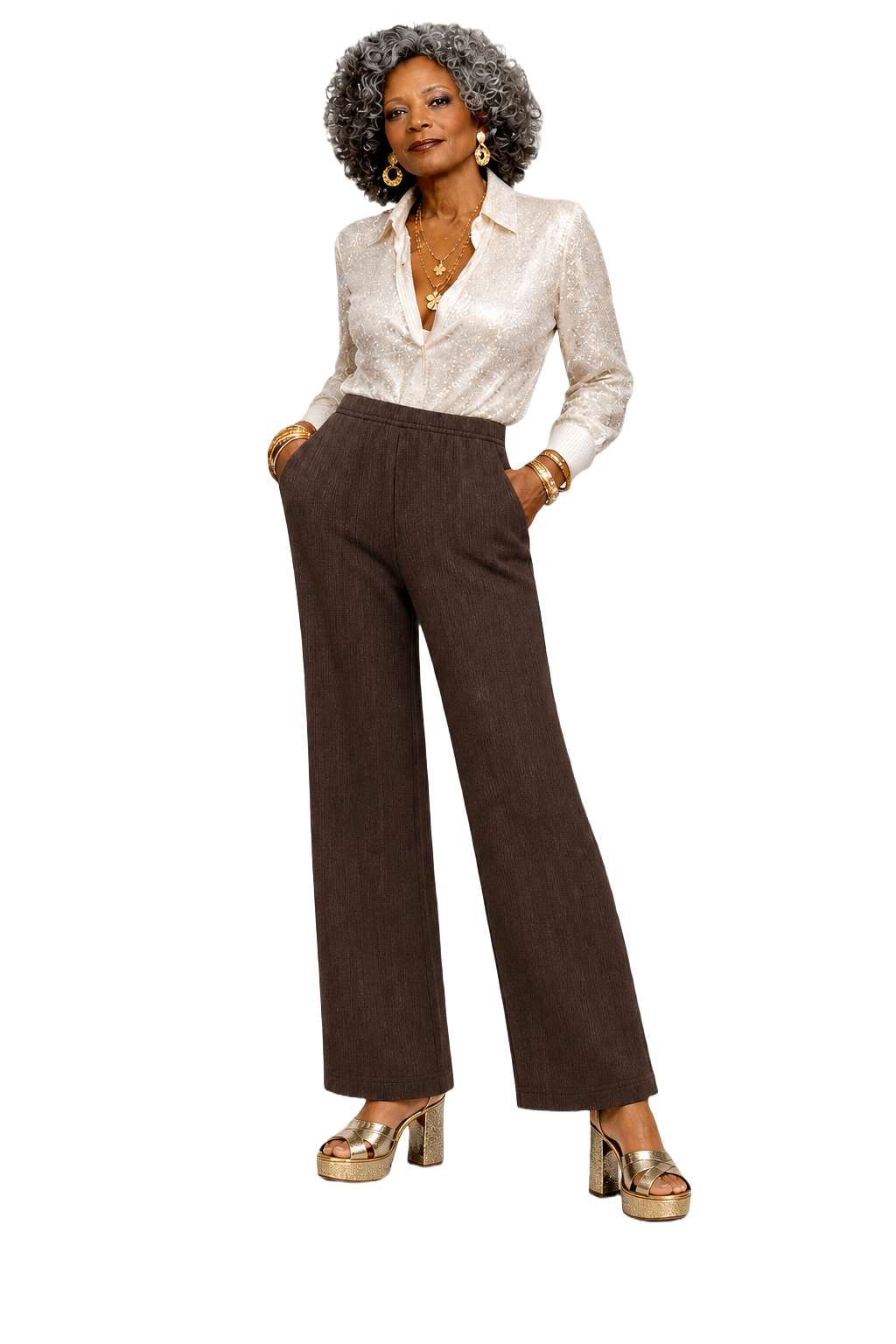 1980s Brown Smooth Pants - Model