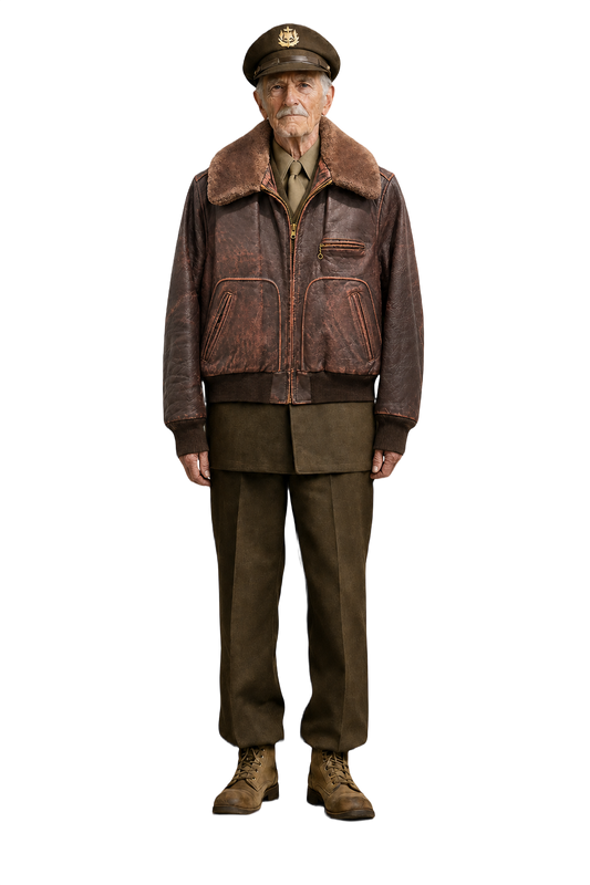 1940s Brown Leather Jacket - Model