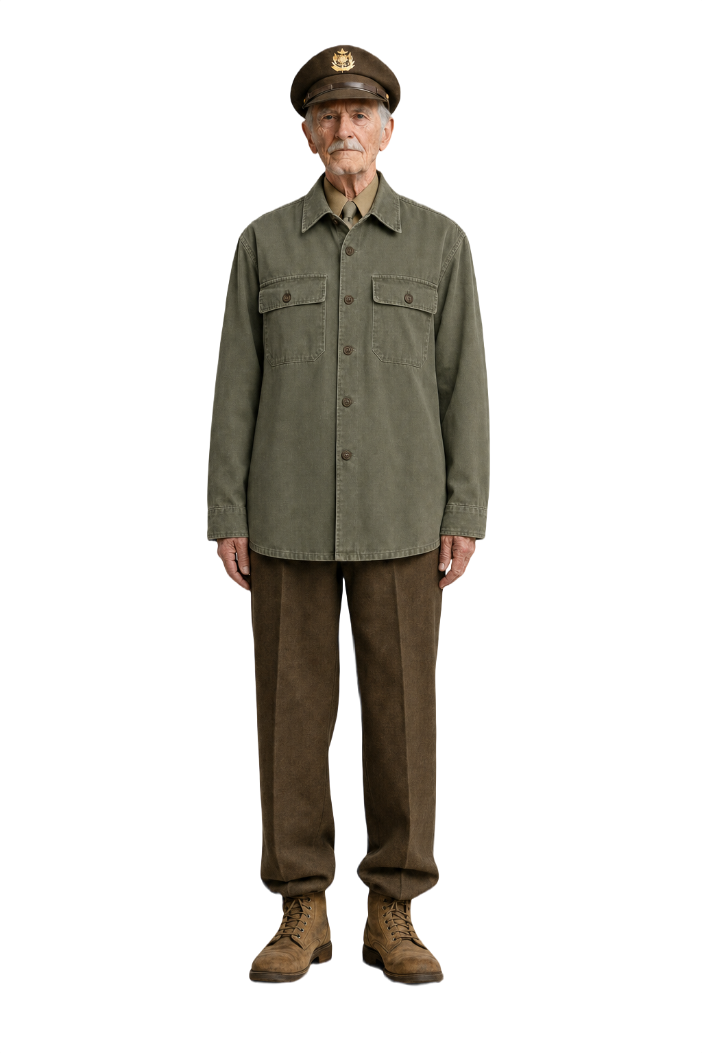 1970s Olive Green Cotton Shirt - Model