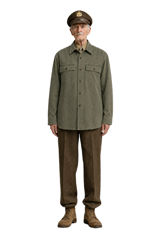 1970s Olive Green Cotton Shirt - Model