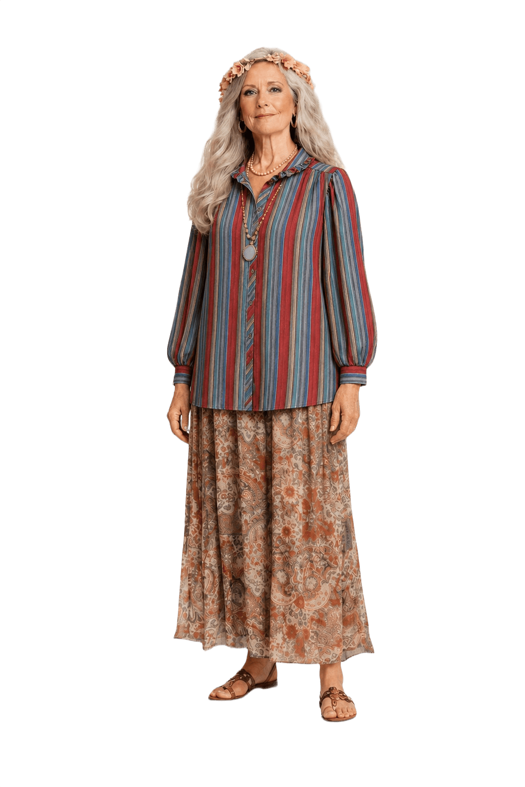 1970s Multicolor Cotton Blend Blouse - Model