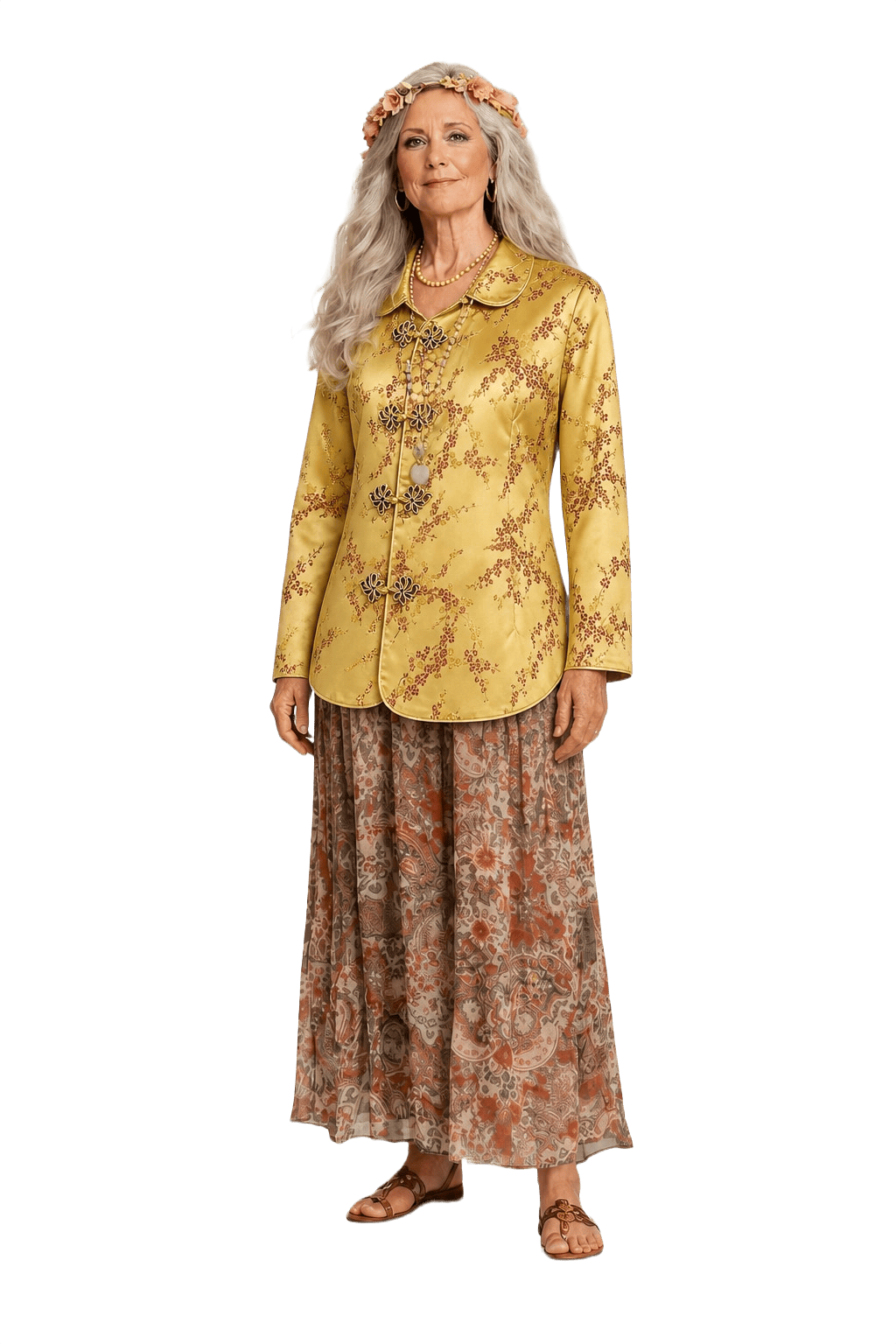 1970s Gold Satin Blouse - Model