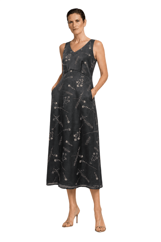 1990s Dark Gray Synthetic Midi Dress - Model