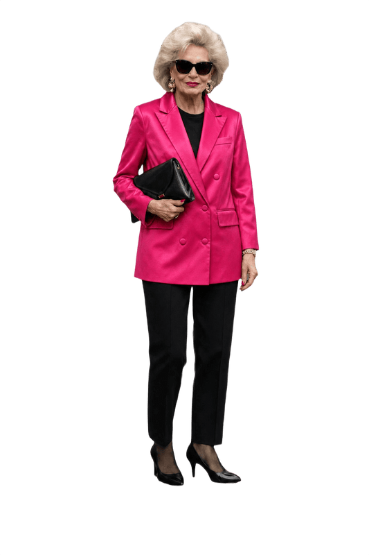 1980s Bright Pink Satin Blazer - Model