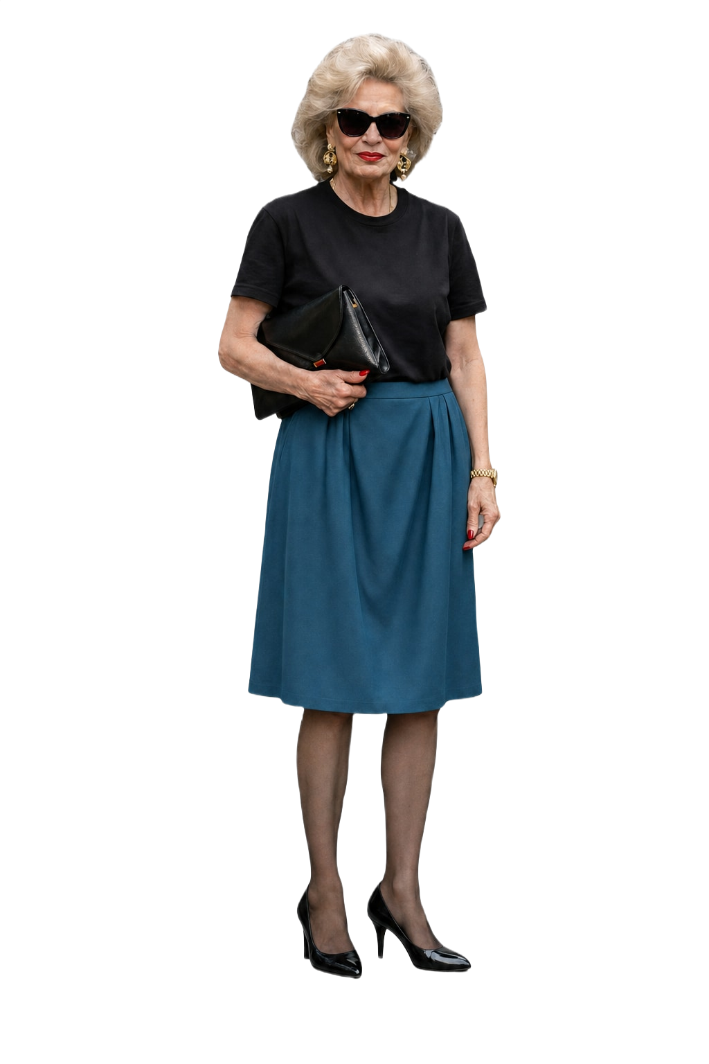1980s Teal Wool Blend Skirt - Model