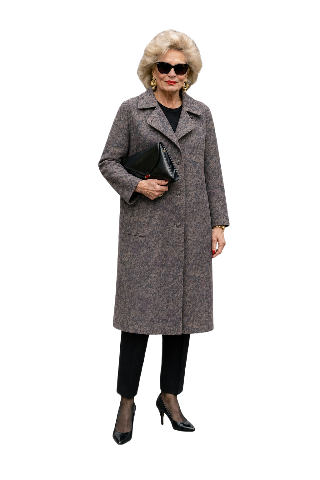 1980s Greyish Purple Wool Blend Coat - Model