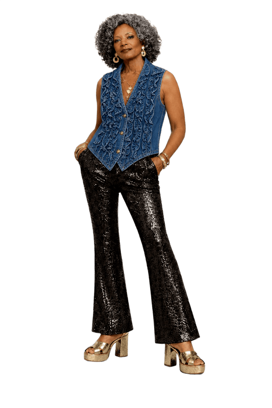 1980s Blue Denim Fitted Vest - Model