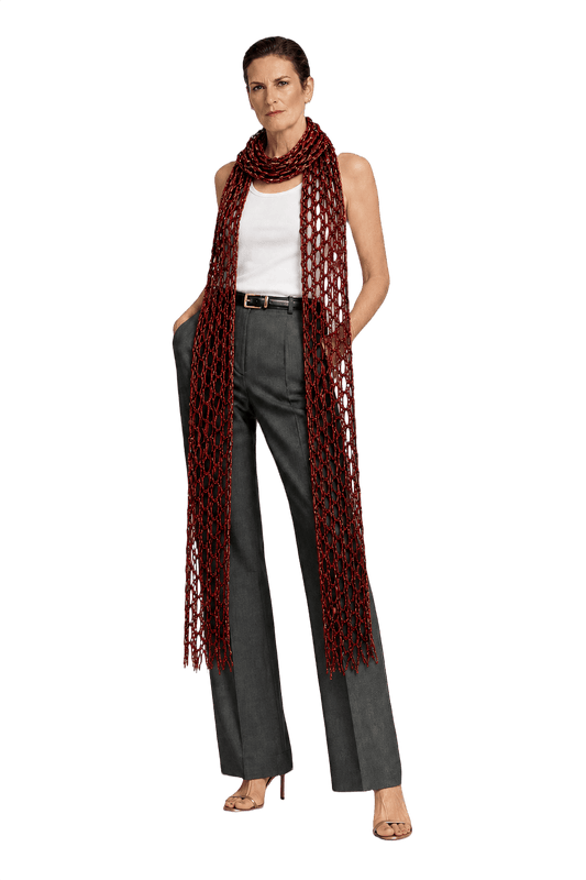 1990s Burgundy Textured Wool Blend Scarf - Model