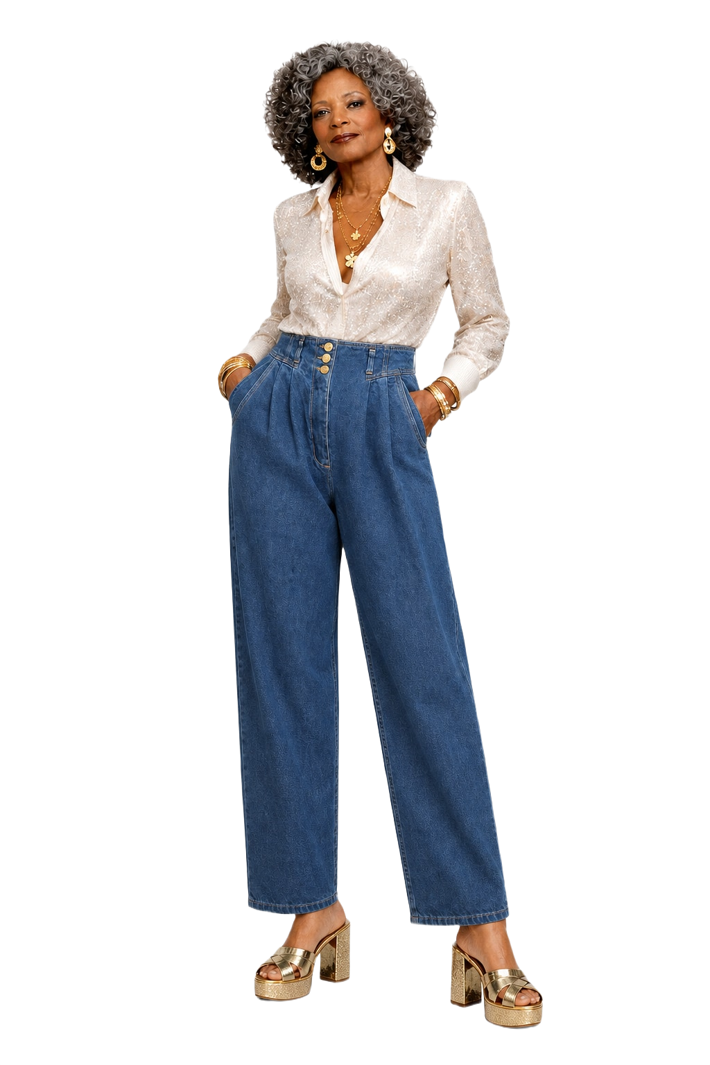 1980s Medium Blue Denim Jeans - Model