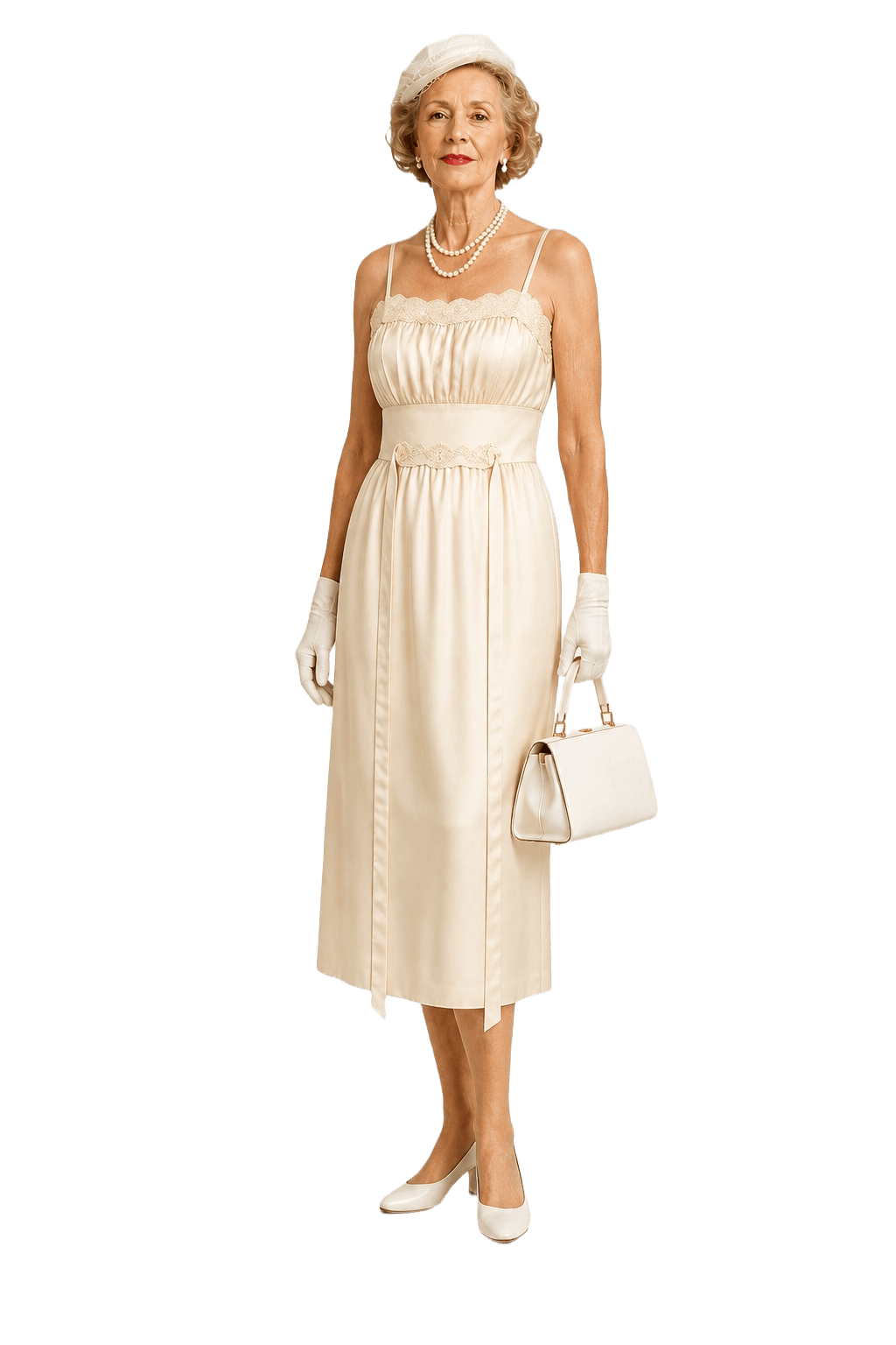1990s Cream Nylon Slip Dress - Model