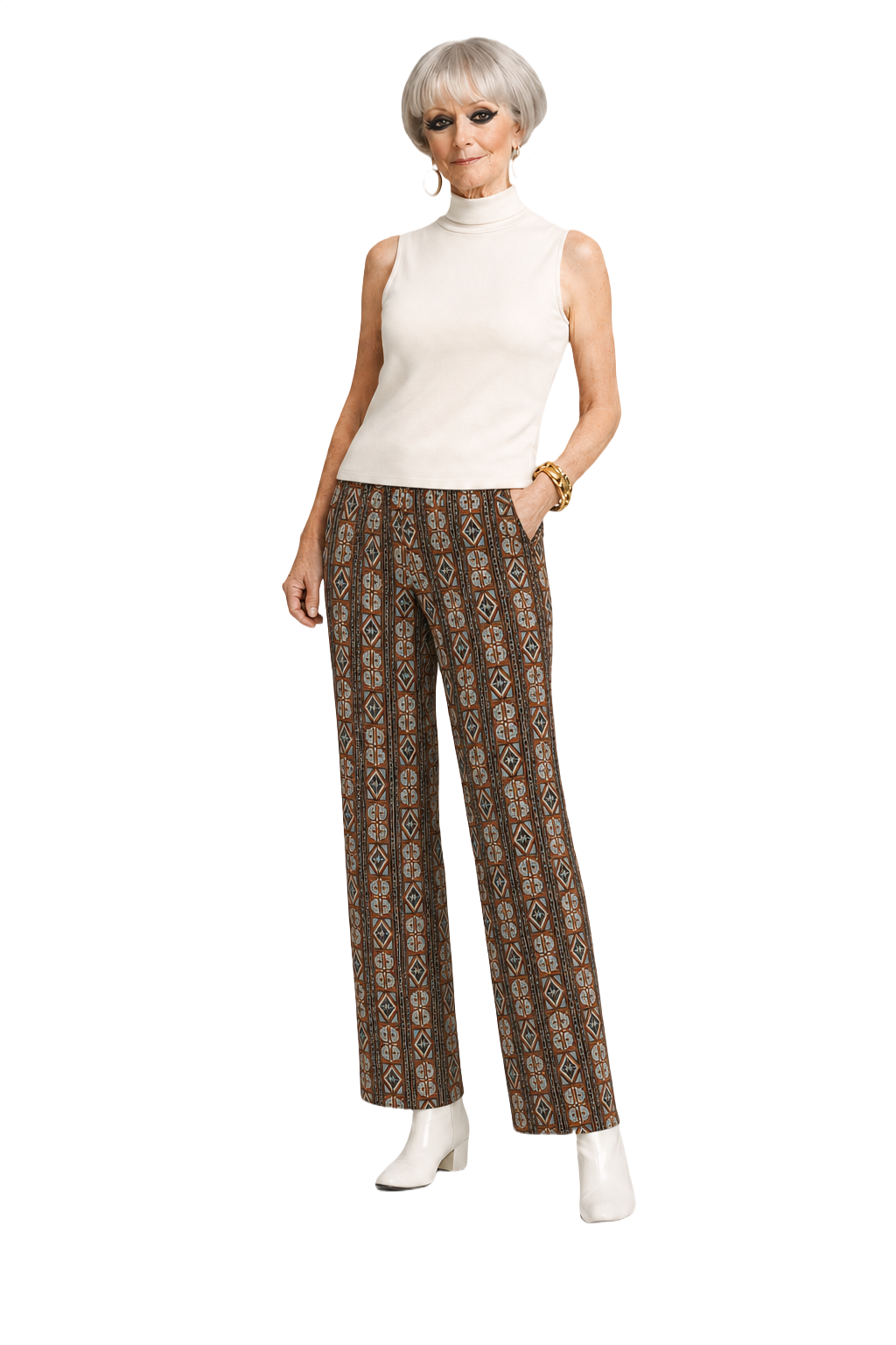 1960s Brown Cotton Blend Pants - Model