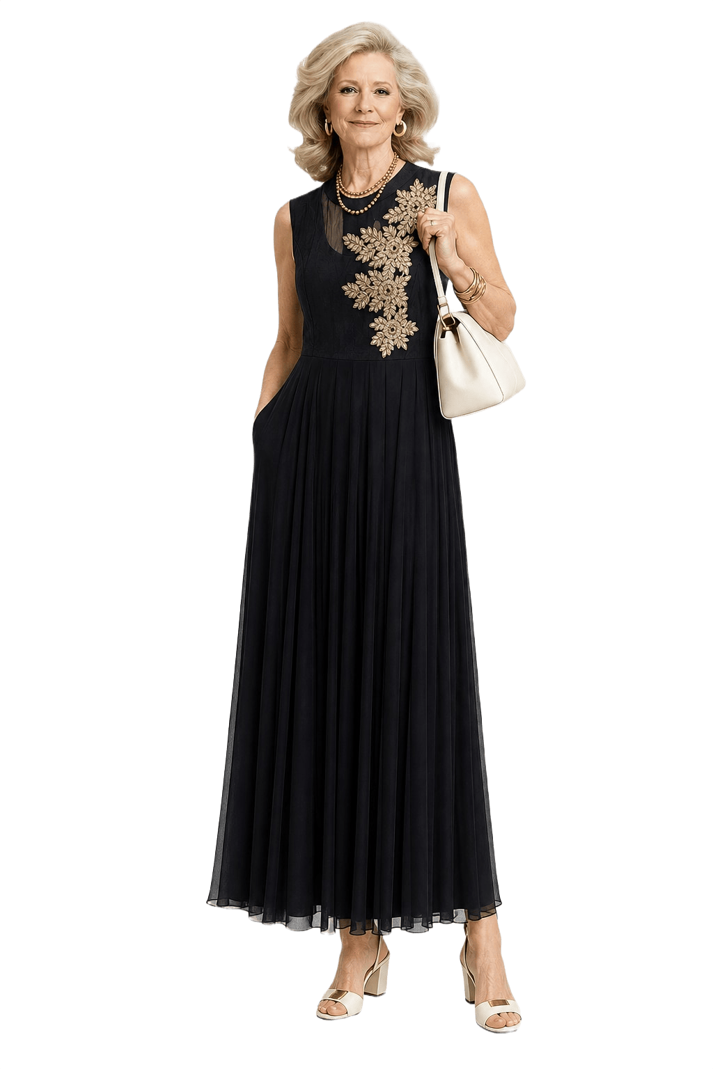 1970s Black Polyester Blend Maxi Dress - Model