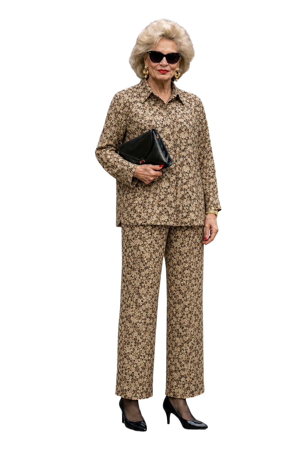 1980s Cream Floral Silk Blend Two-Piece Set - Model