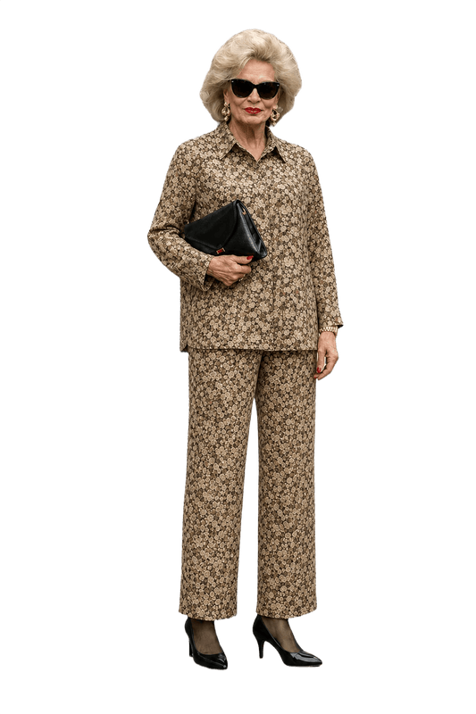 1980s Cream Floral Silk Blend Two-Piece Set - Model