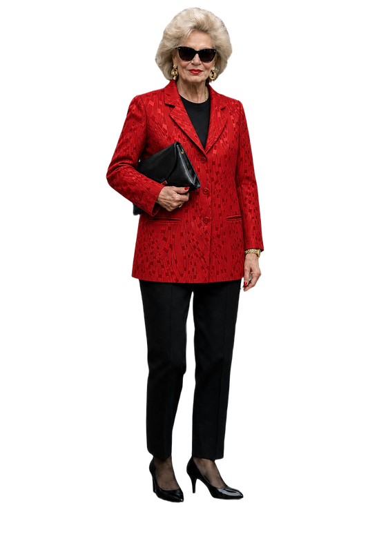 1980s Red Wool Silk Blazer - Model