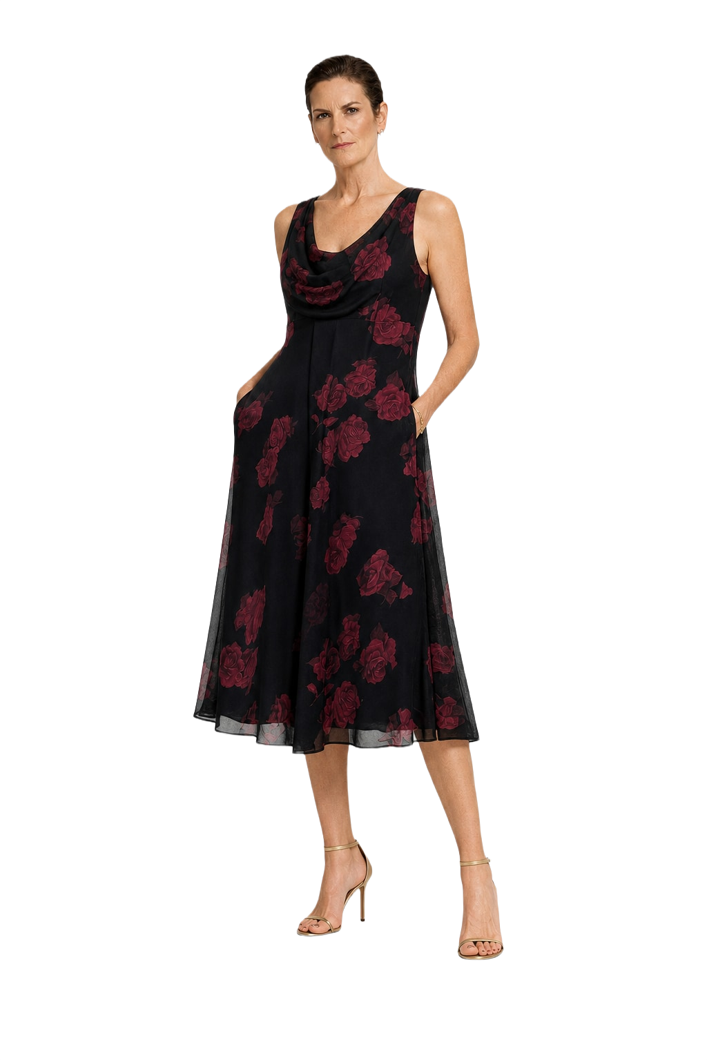 1990s Black Sheer Polyester Dress - Model