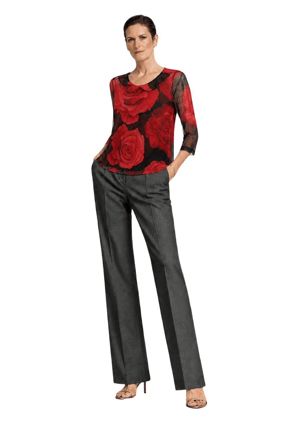 1990s Red Mesh Sheer Top - Model