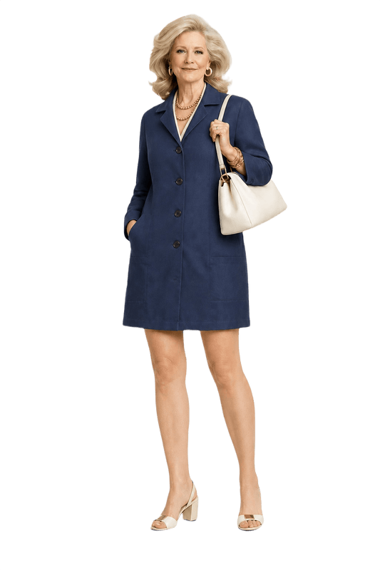 1970s Navy Blue Cotton Blend Coat - Model