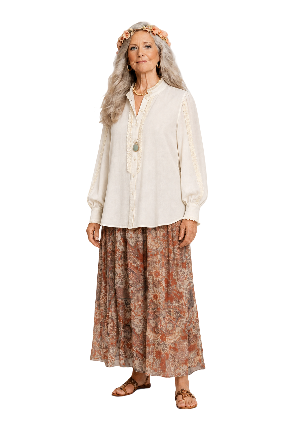 1980s Cream Cotton Blouse - Model